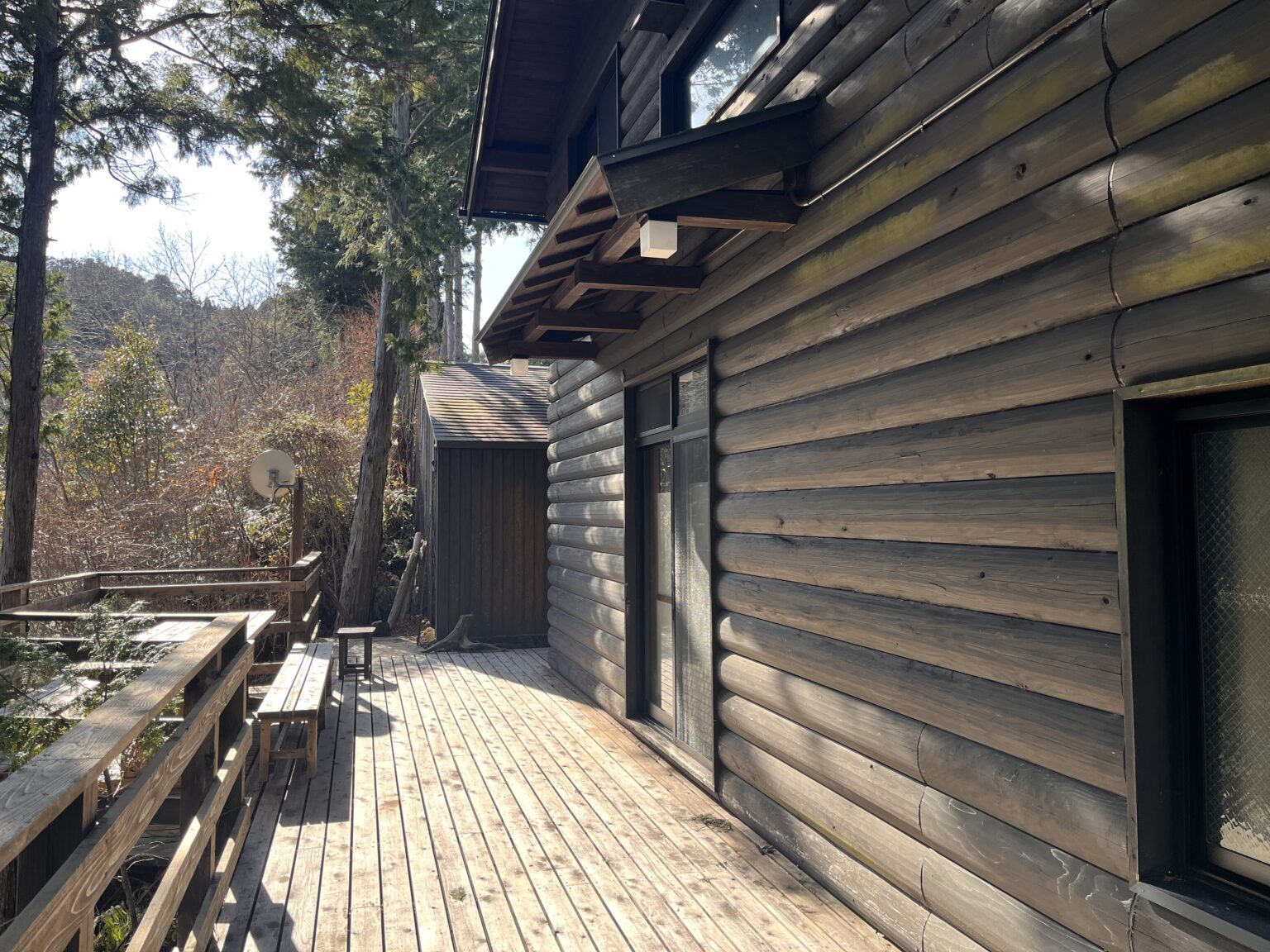 木の外壁とデッキ
